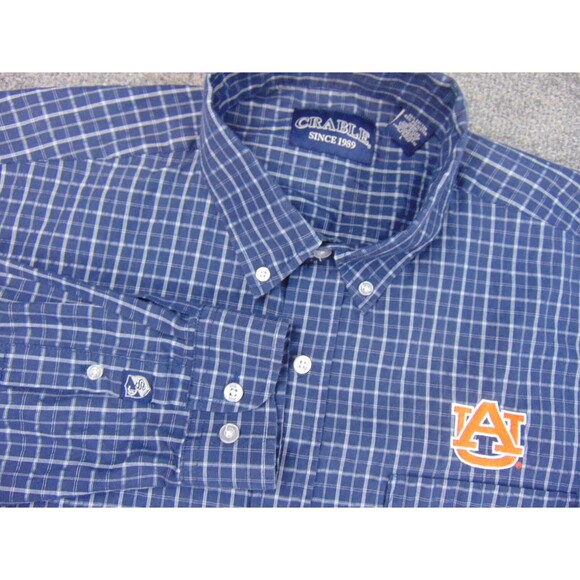 Auburn Tigers Shirt Mens Large Blue White Plaid Button Up Long Sleeve - Picture 1 of 9